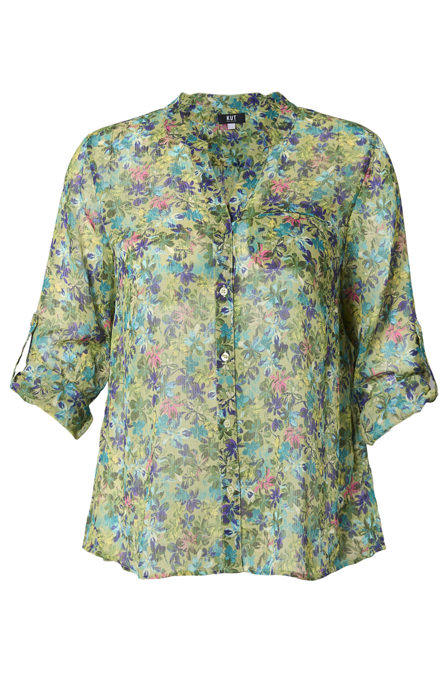 KUT from the Kloth Button Front Long Sleeve Sheer Blouse