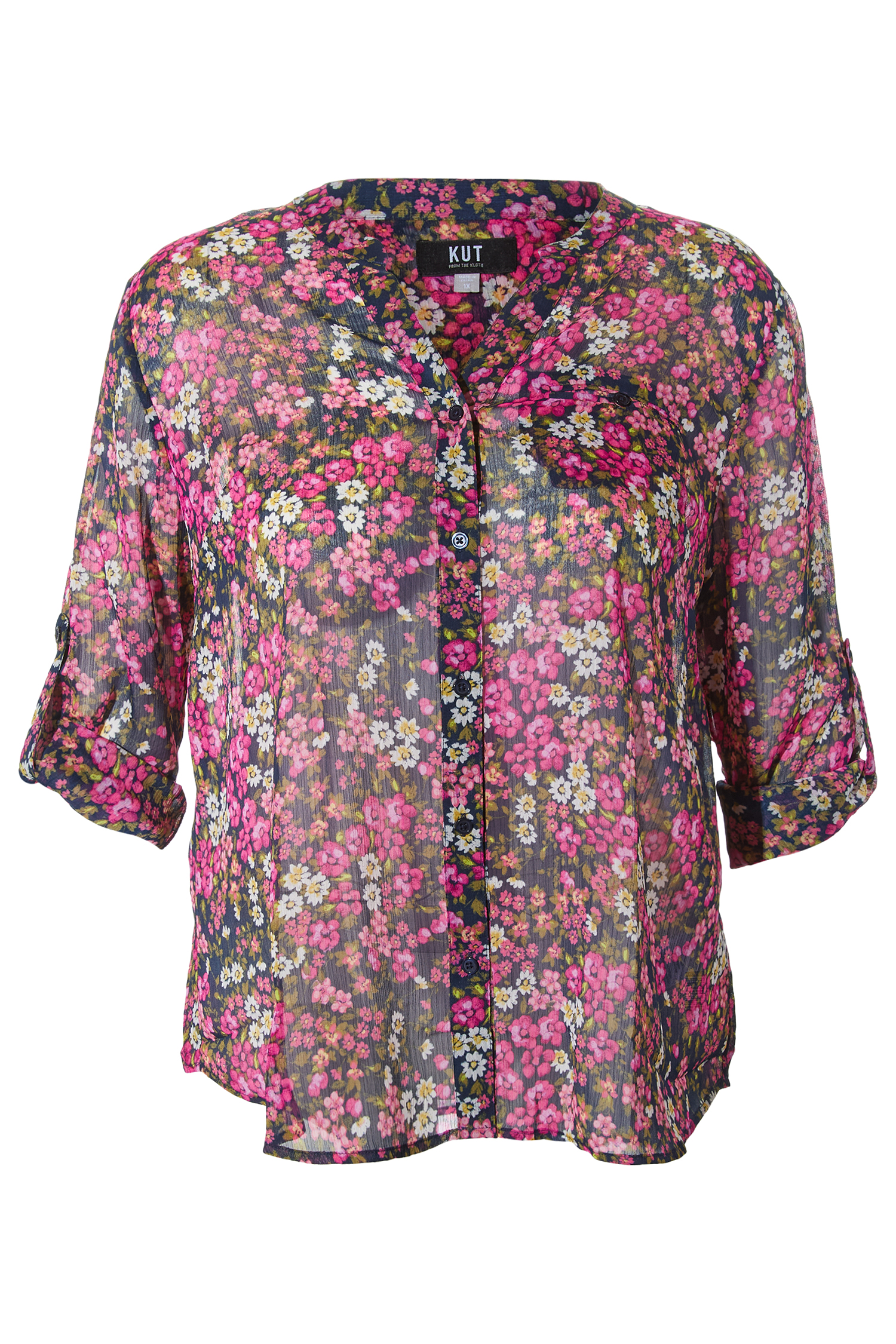 KUT from the Kloth Button Front Long Sleeve Sheer Blouse
