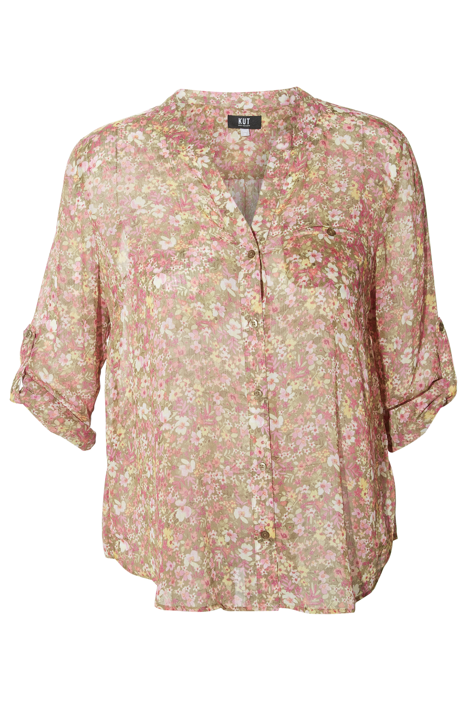 KUT from the Kloth Button Front Long Sleeve Sheer Blouse