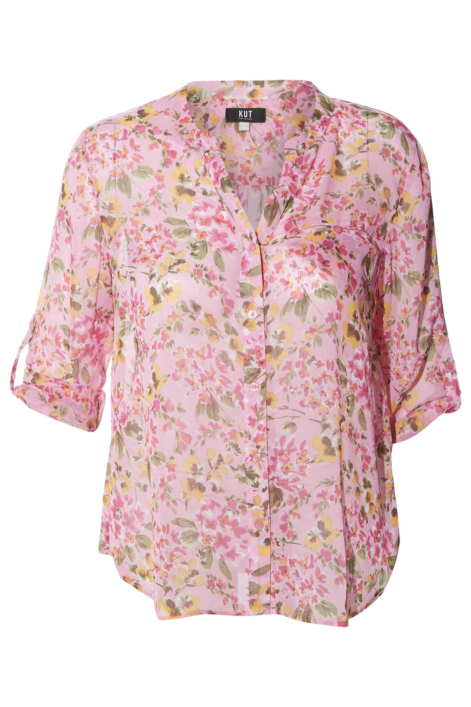 KUT from the Kloth Button Front Long Sleeve Sheer Blouse
