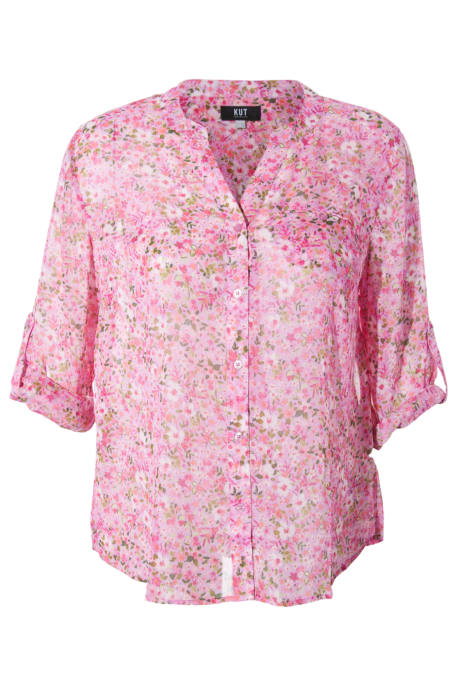 KUT from the Kloth Button Front Long Sleeve Sheer Blouse