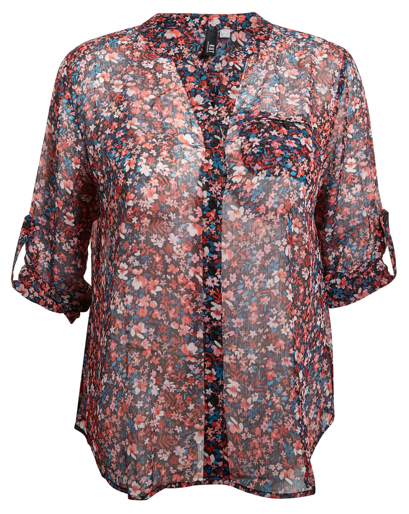 KUT from the Kloth Button Front Long Sleeve Sheer Blouse