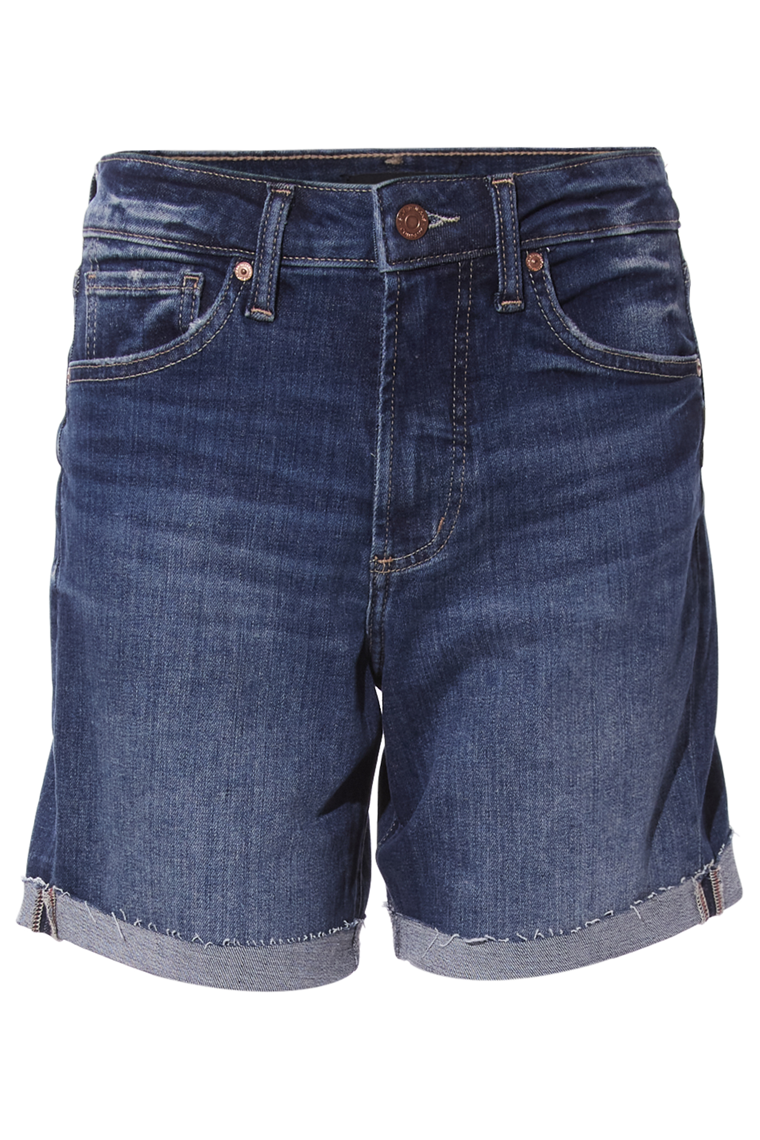 Silver High Rise Cuffed Long Short