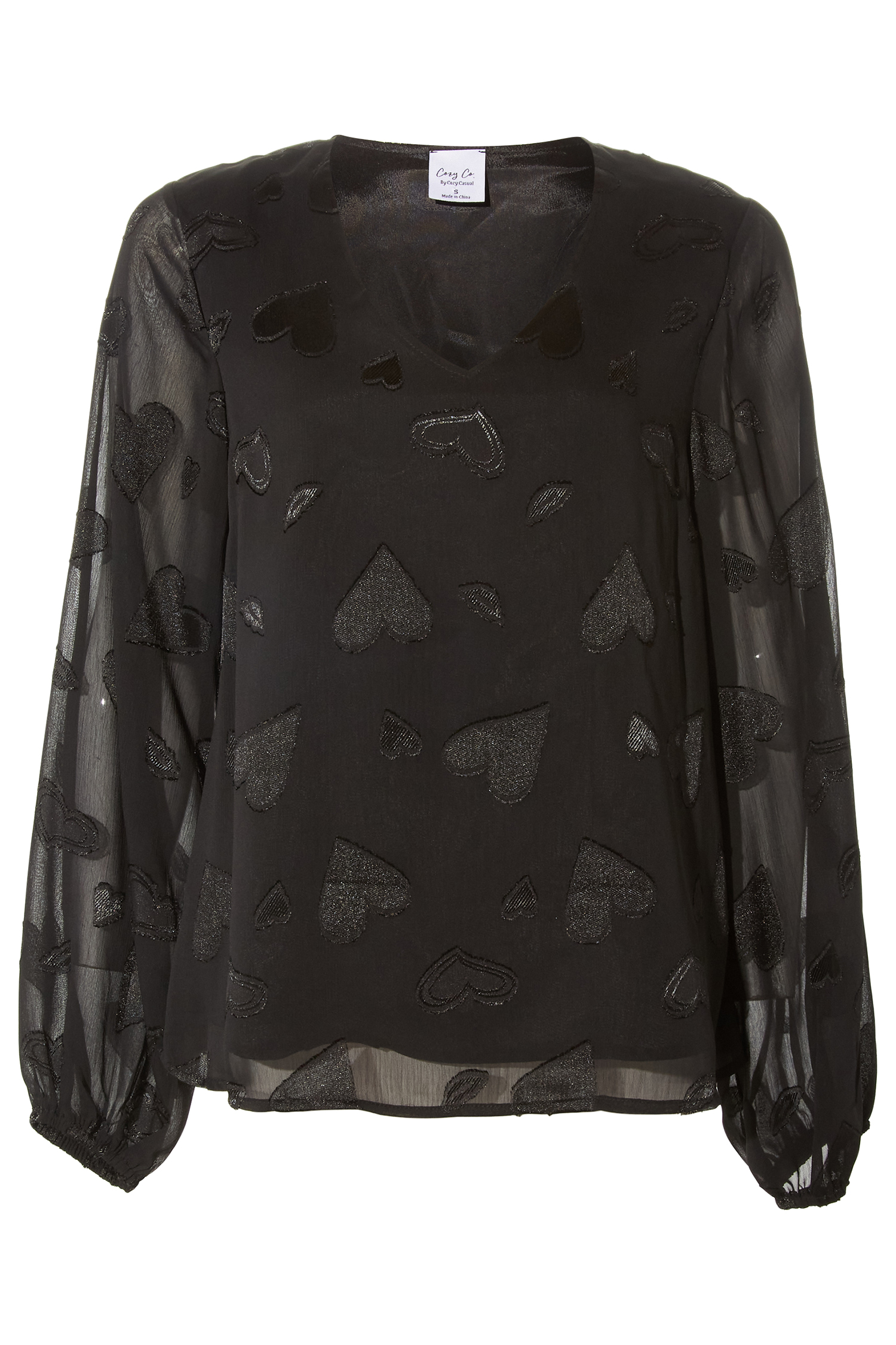 Balloon Sleeve Hearts Blouse