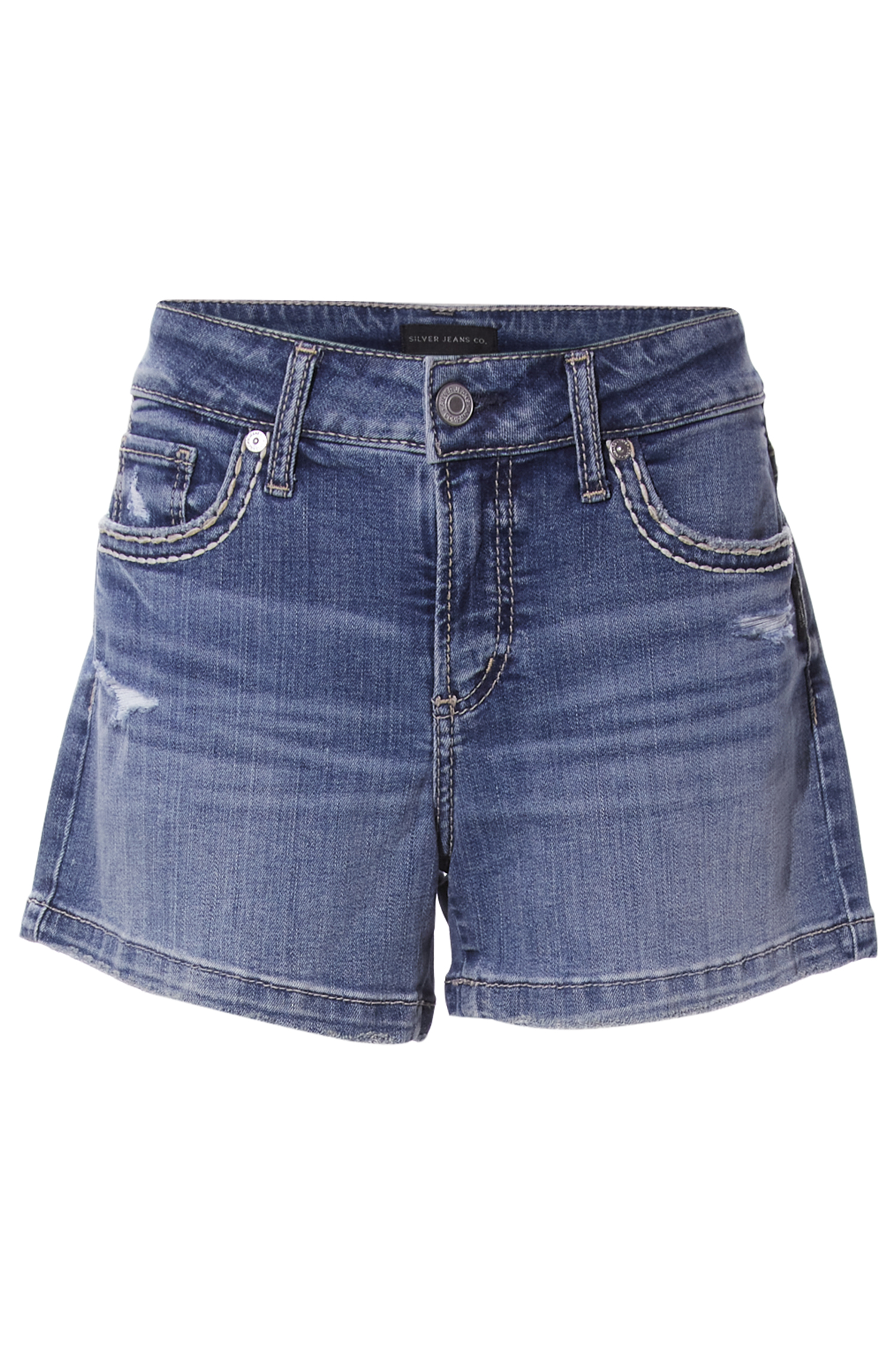 Silver Mid Rise Denim Short
