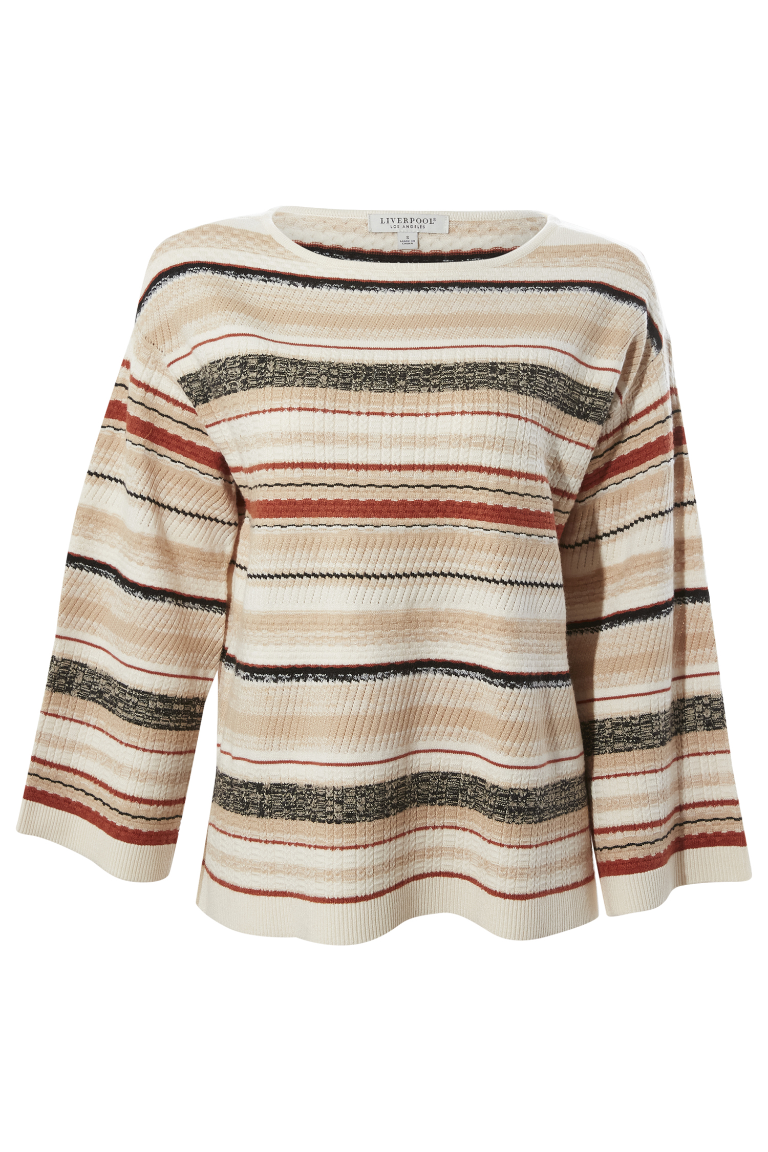 Liverpool Boat Neck Textured Sweater in Cream Multi S - XL