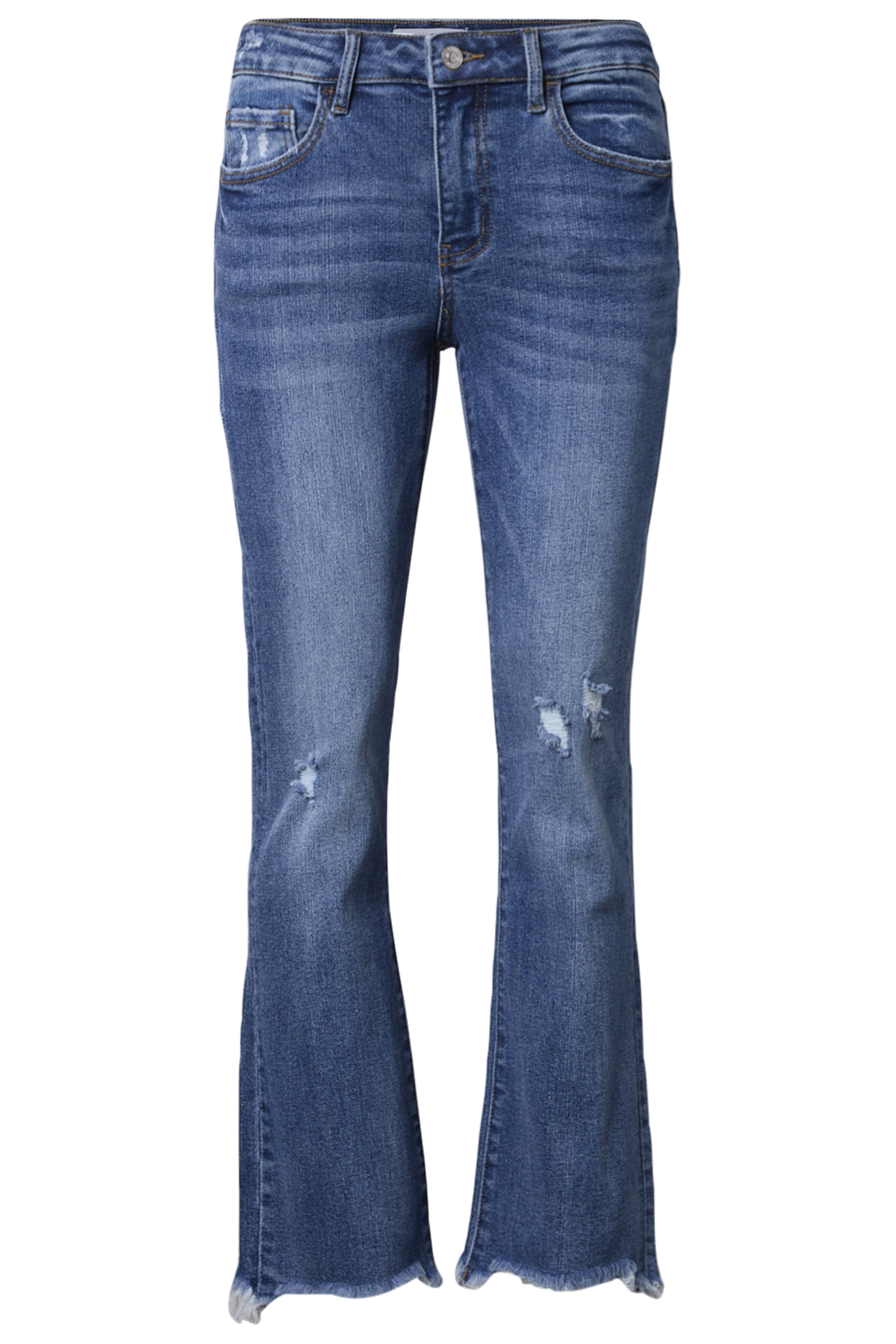Mid Rise Boot Cut Frayed Denim