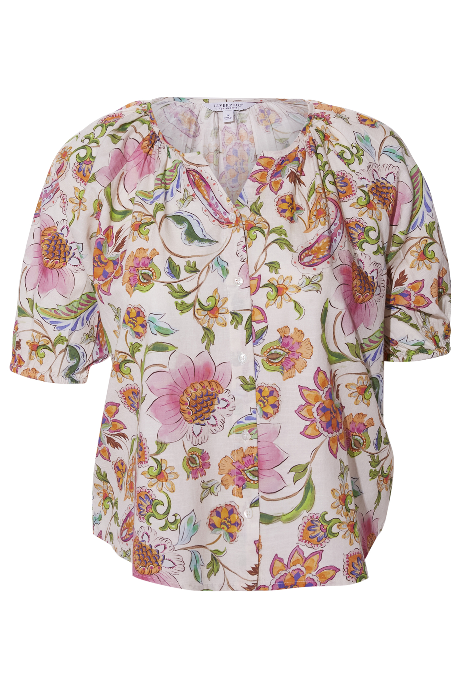 Liverpool Floral Short Puff Sleeve Top