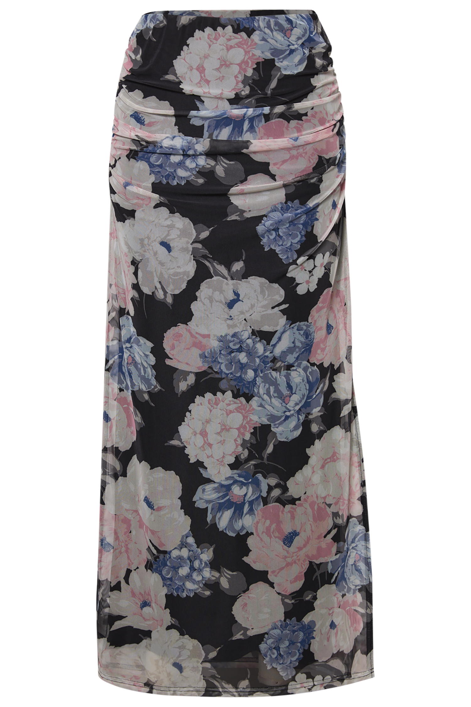 Floral Ruched Midi Skirt