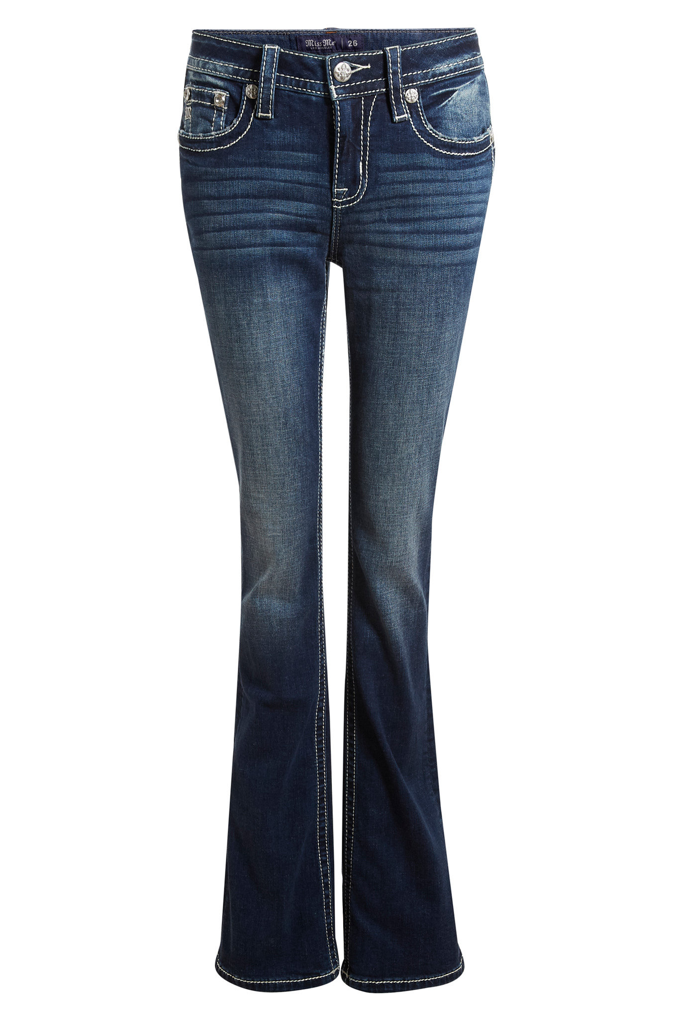 Mid Rise Back Pocket Detail Bootcut Jean