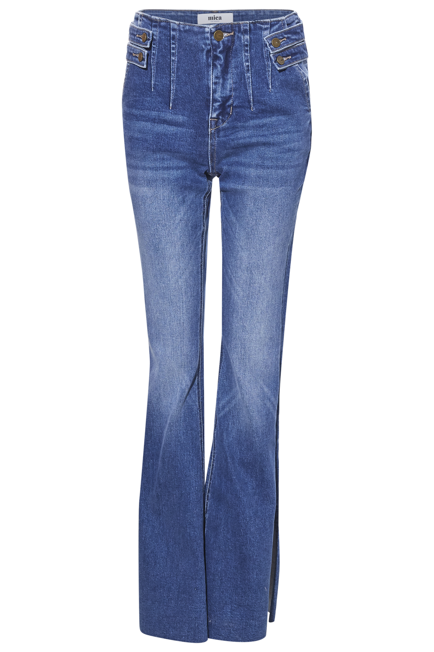 High Rise Side Slit Flare Jeans
