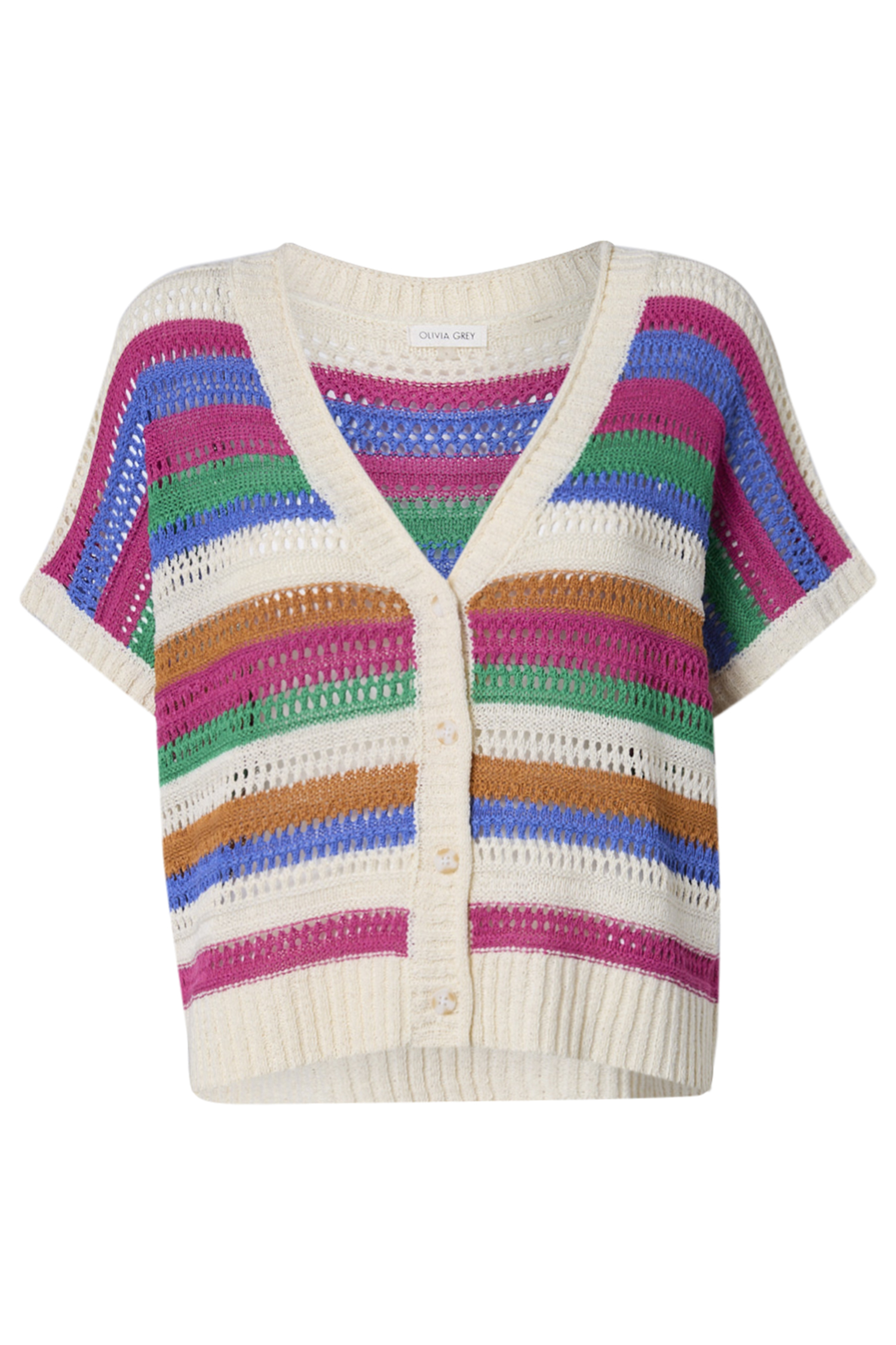 Striped Short Sleeve Cardigan