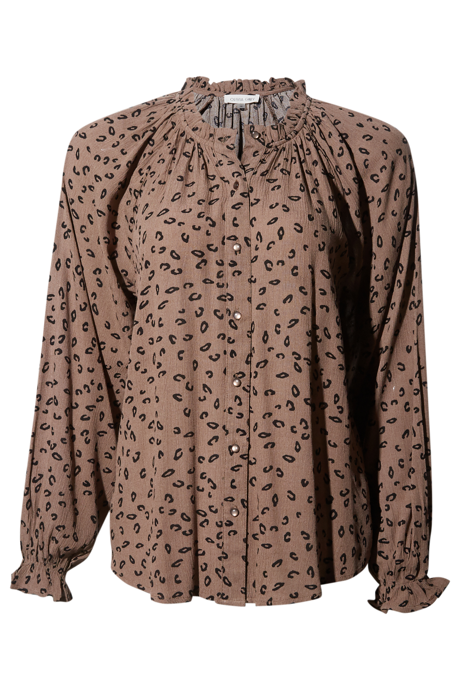 Button Front Ruffle Neck Blouse
