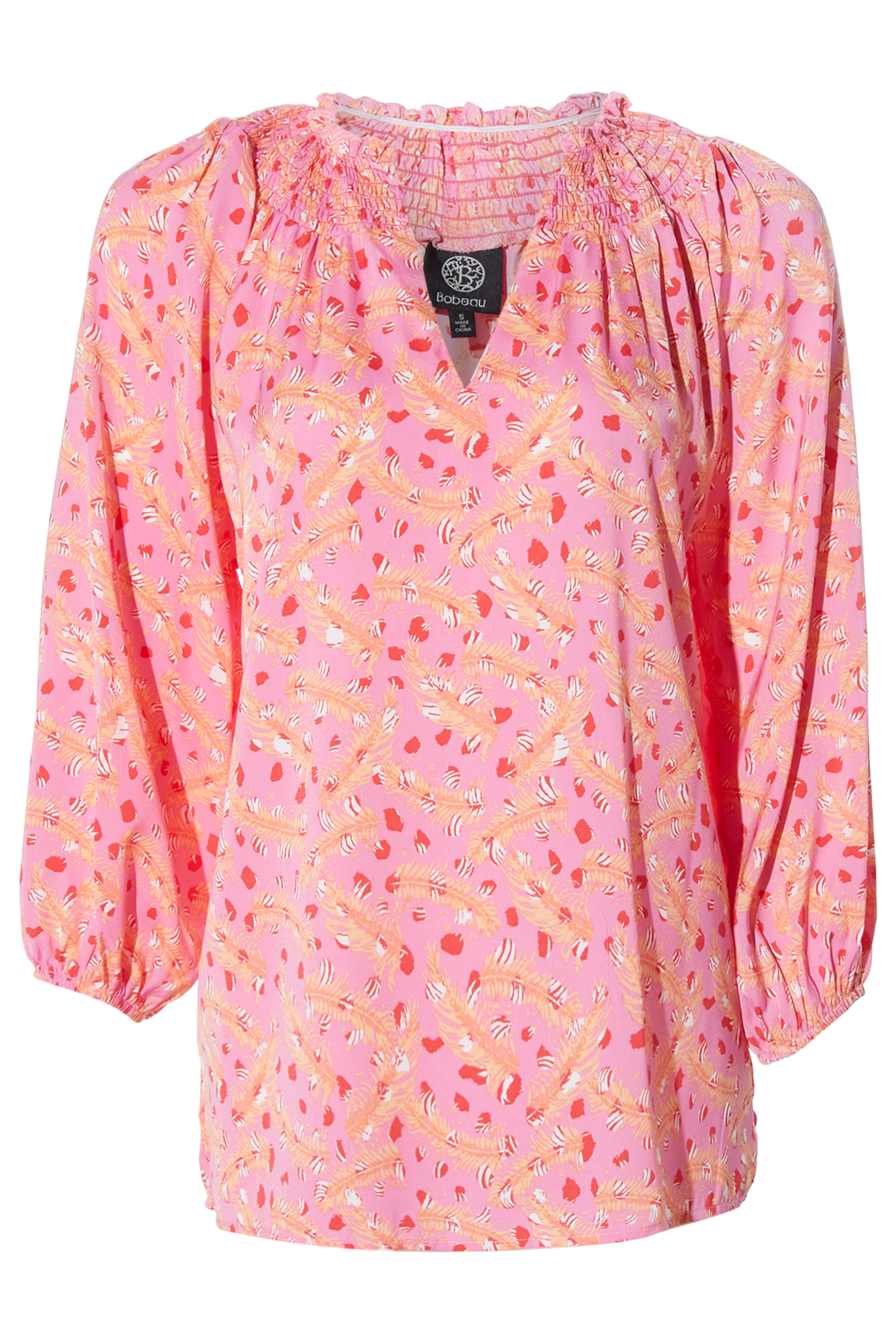 Smocked Collar Printed Blouse