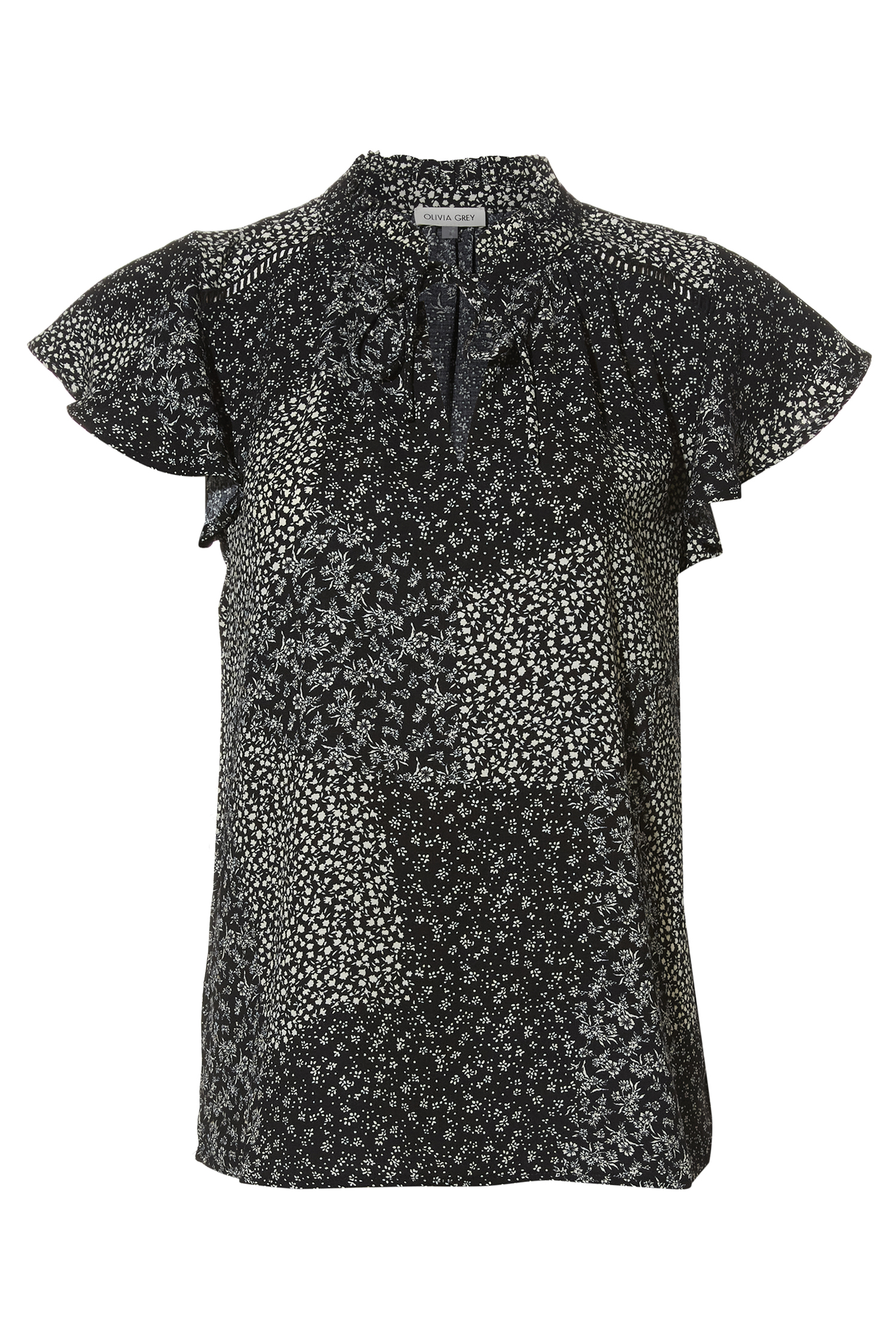 Tie Neck Flutter Sleeve Blouse