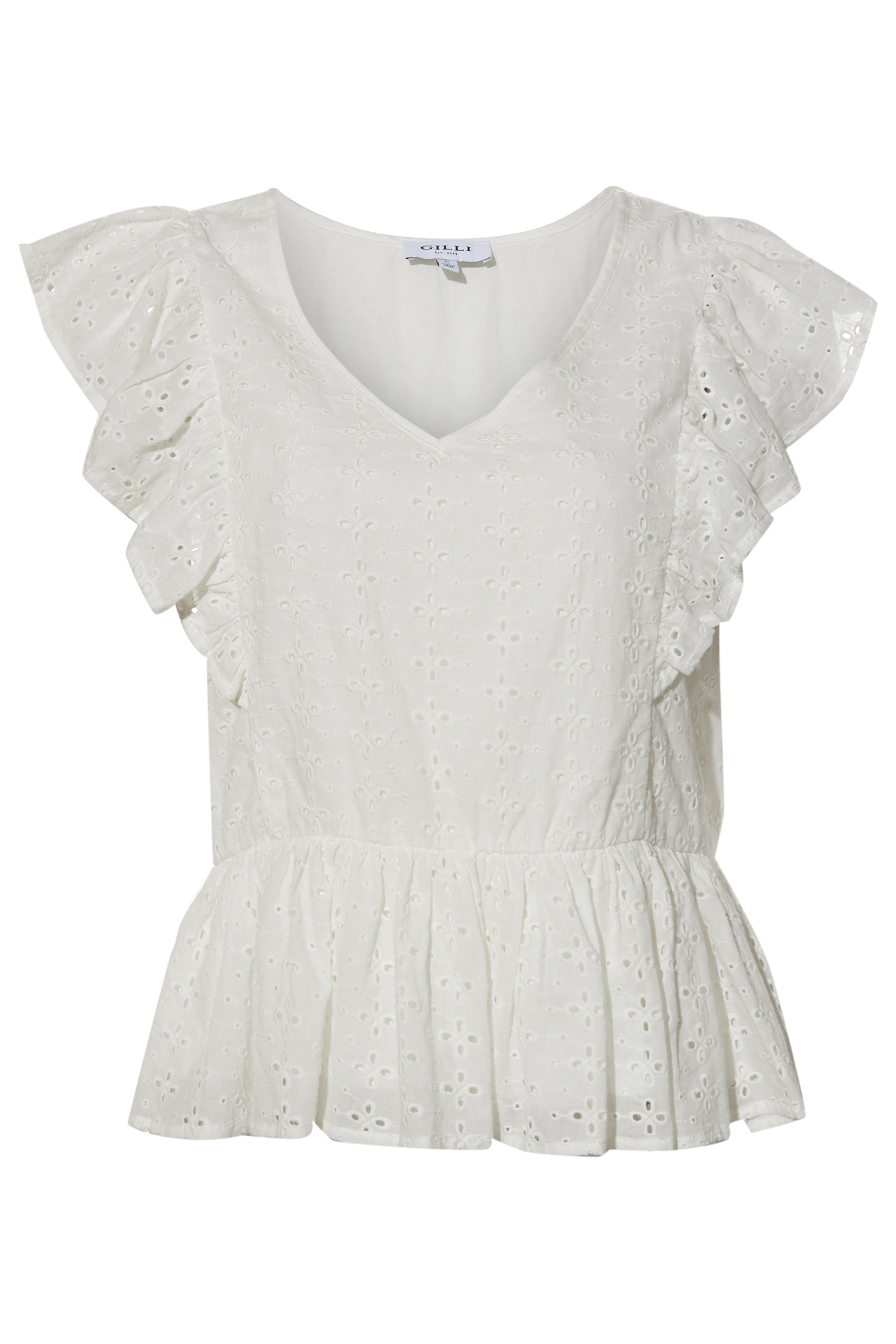 Ruffle Sleeve Eyelet Top