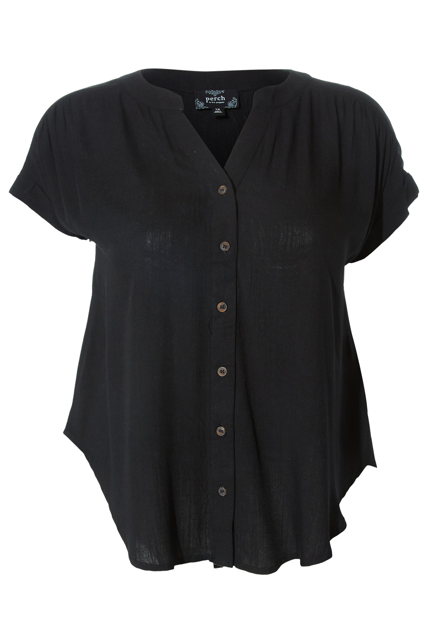 Rolled Sleeve Split Neck Top