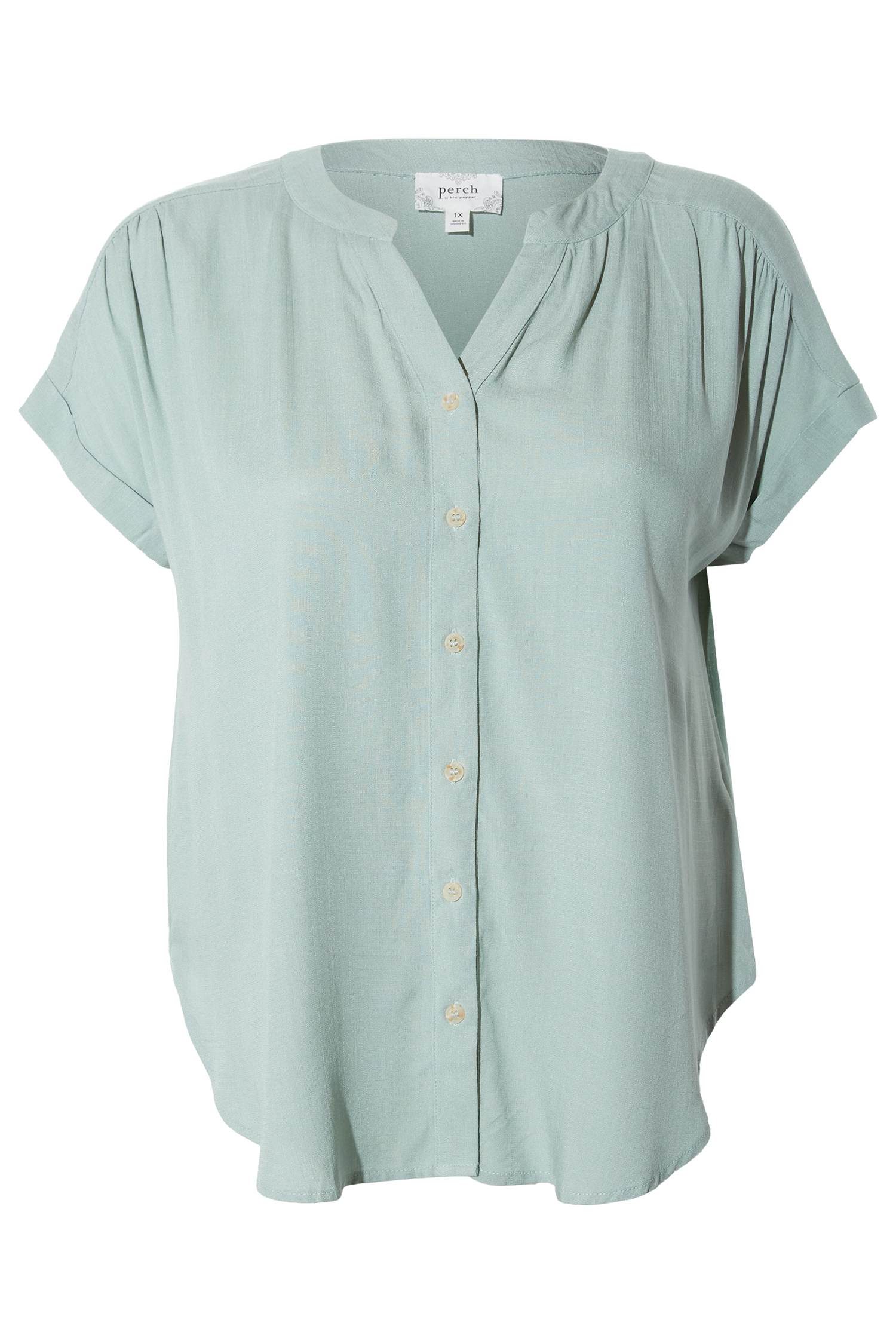 Rolled Sleeve Split Neck Top