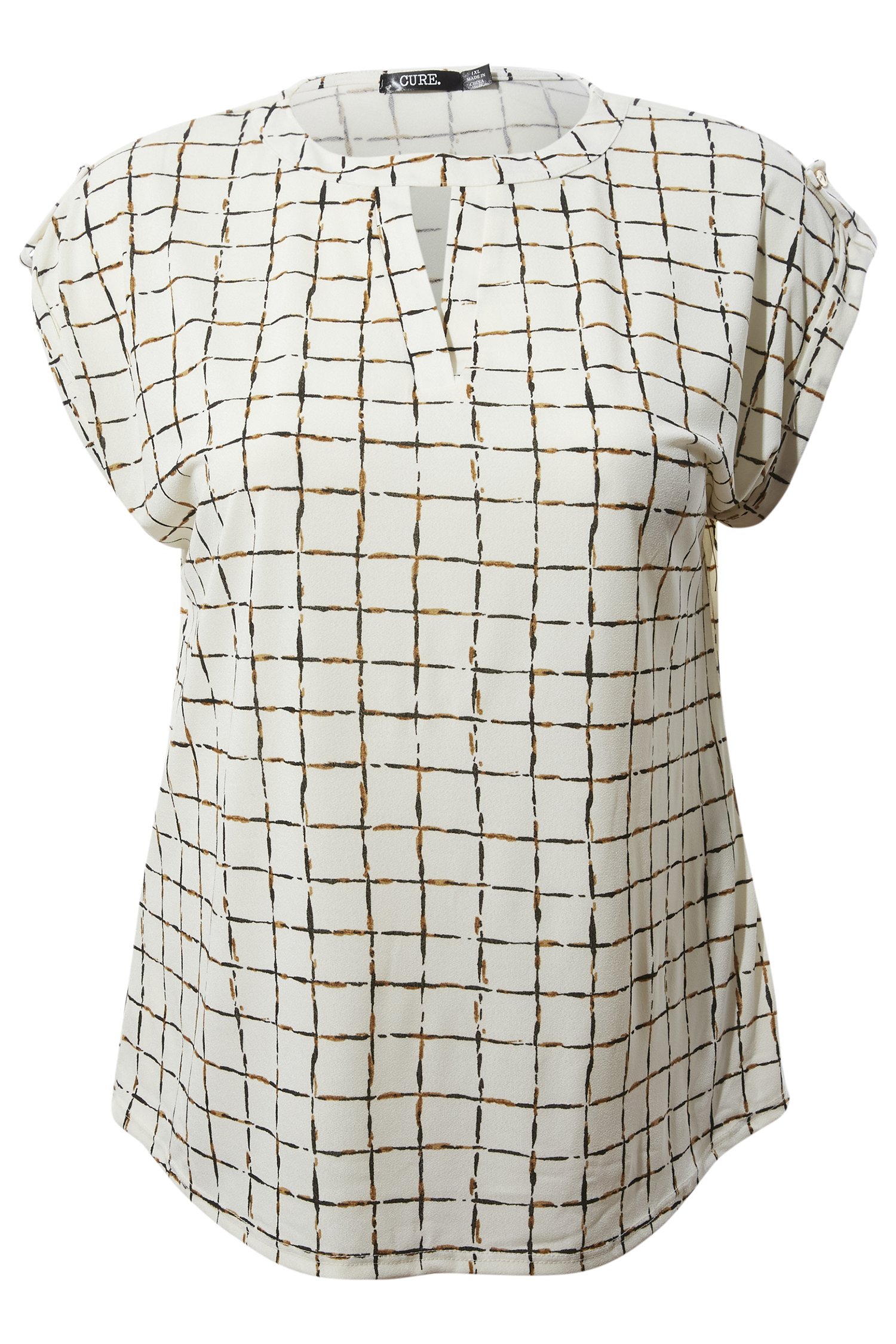Short Sleeve Grid Printed Top