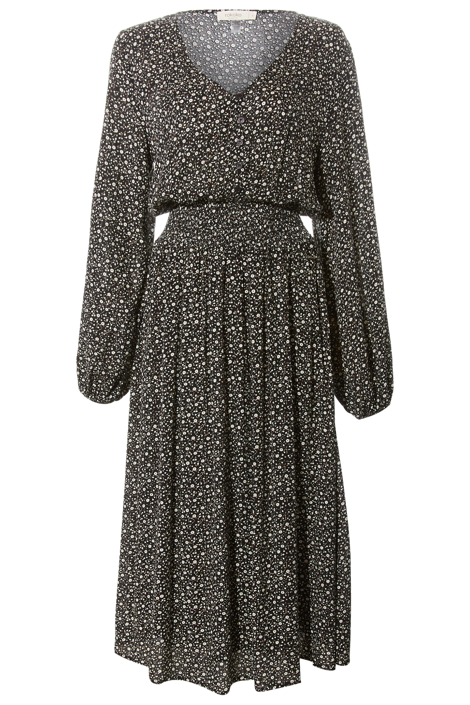 Ditsy Gauze Smock Midi Dress