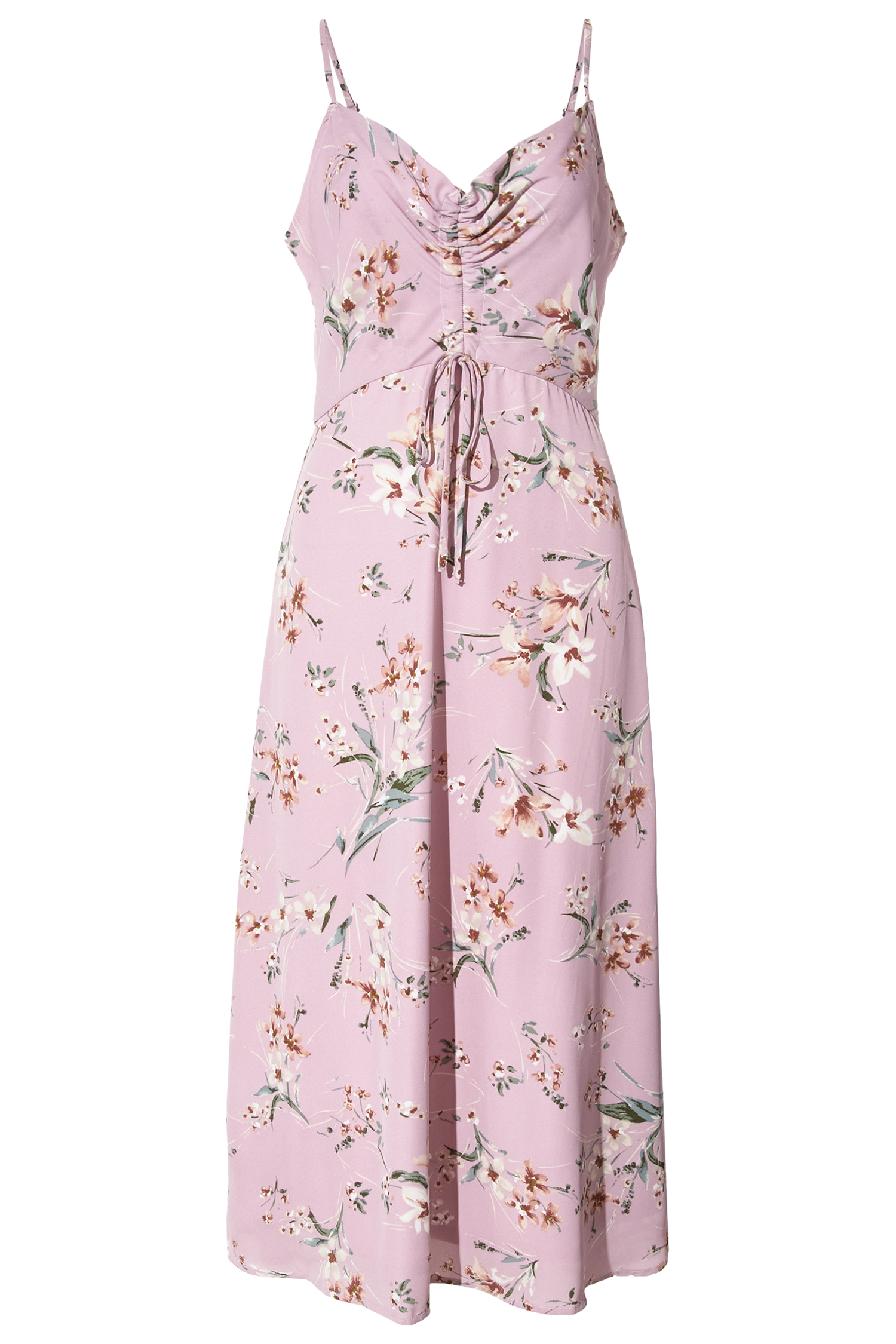 Floral Front Ruched Midi Dress