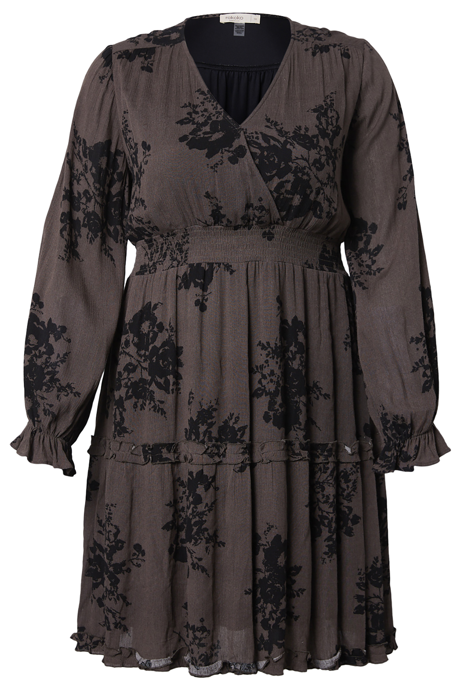 Long Sleeve Printed V Neck Dress