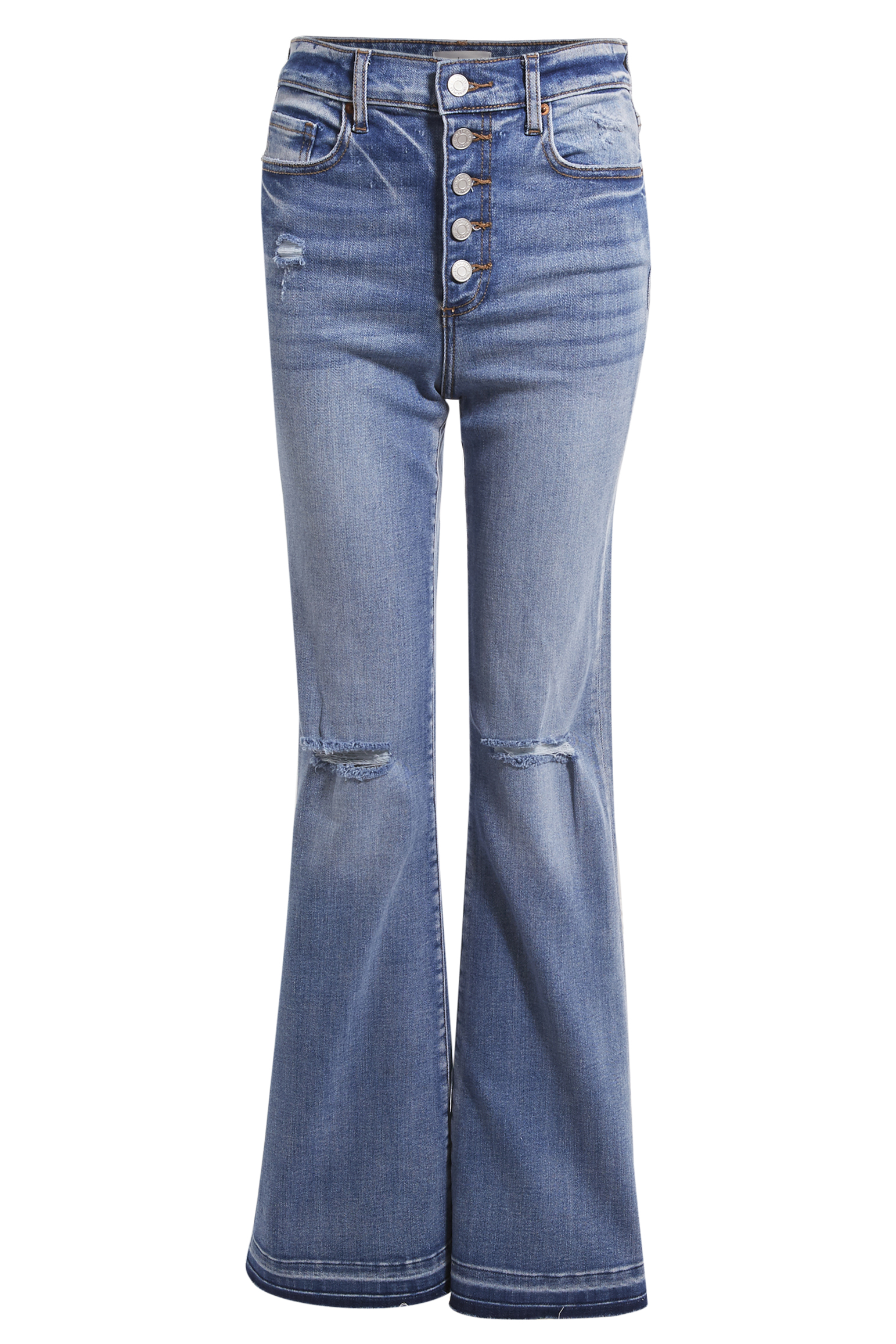 Sneak Peek High Rise Distressed Bootcut Jean