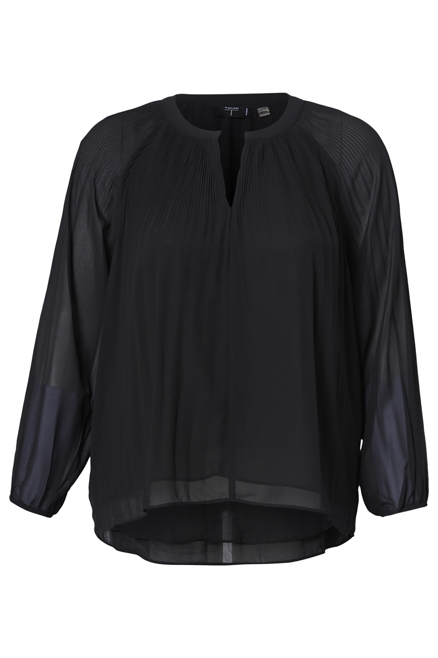 Long Raglan Sleeve Pleated Blouse