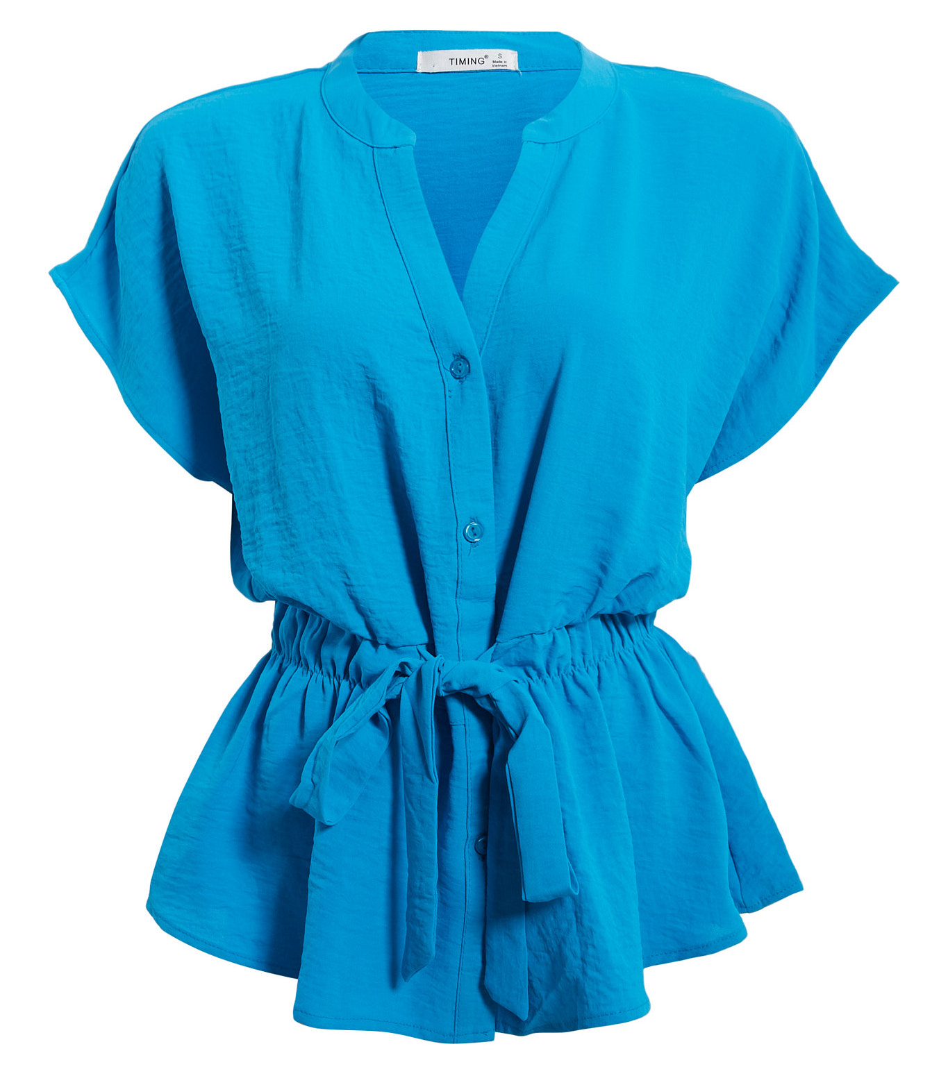 Short Sleeve Tie Waist Buttoned Top