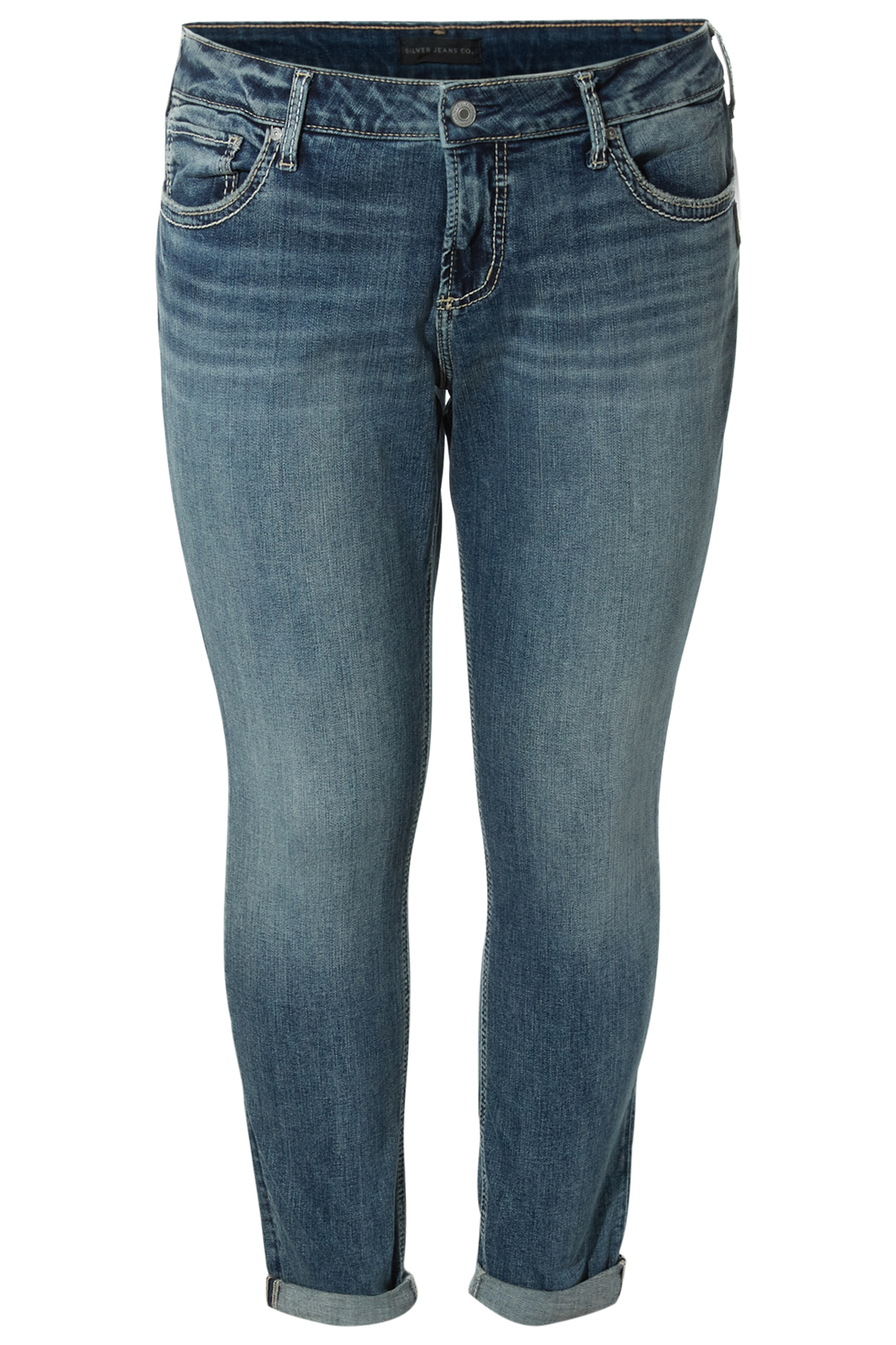 Silver High Rise Cuffed Girlfriend Jean