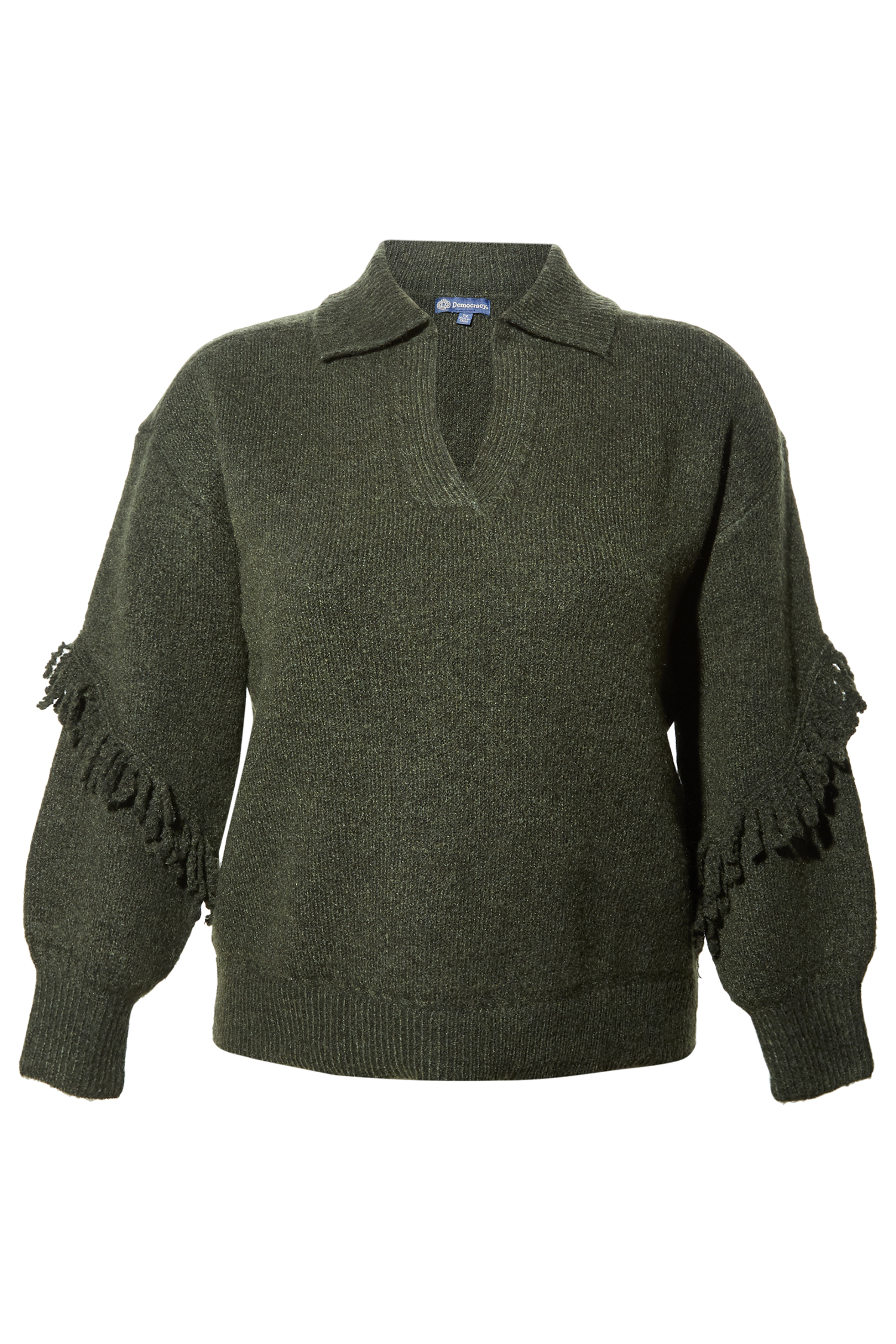 Democracy Polo Sweater with Fringe Detail
