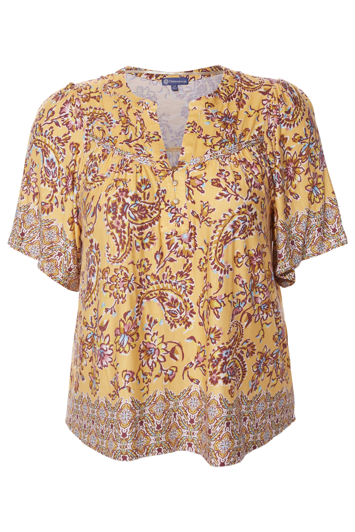 Democracy Split Neck Printed Top