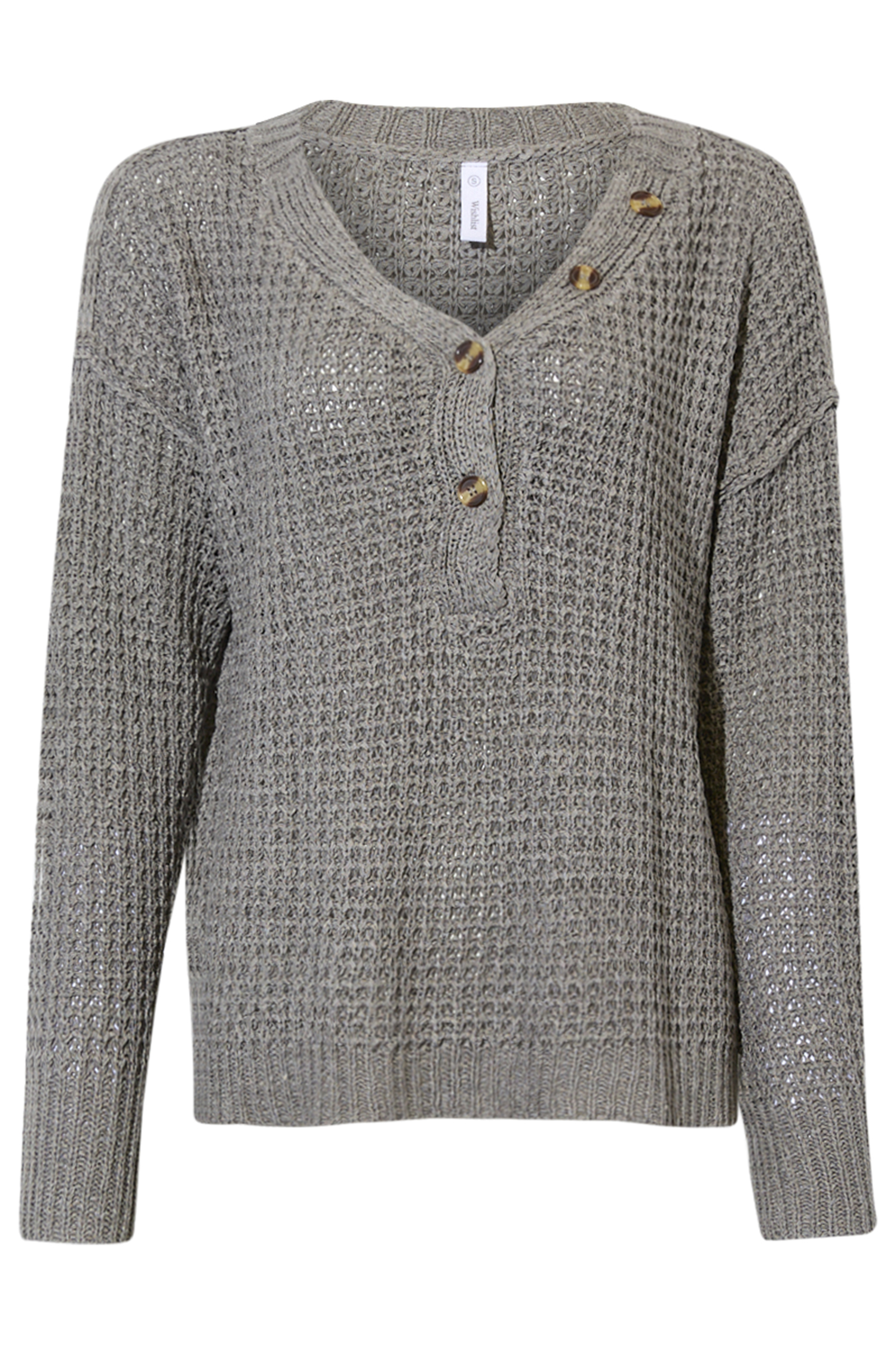 Button Front Waffle Pullover