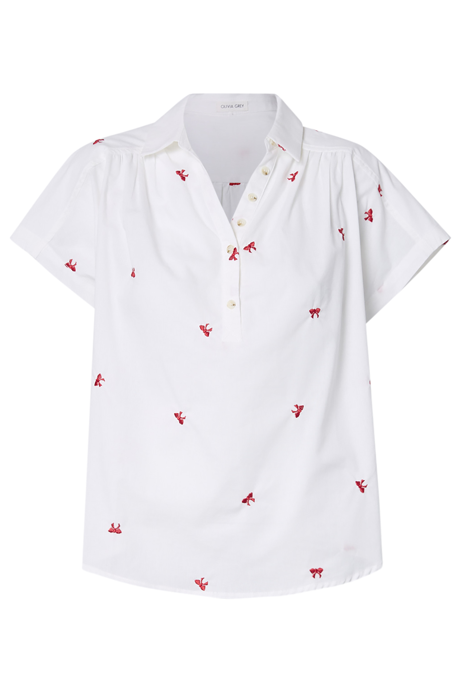 Embroidered Bow Blouse