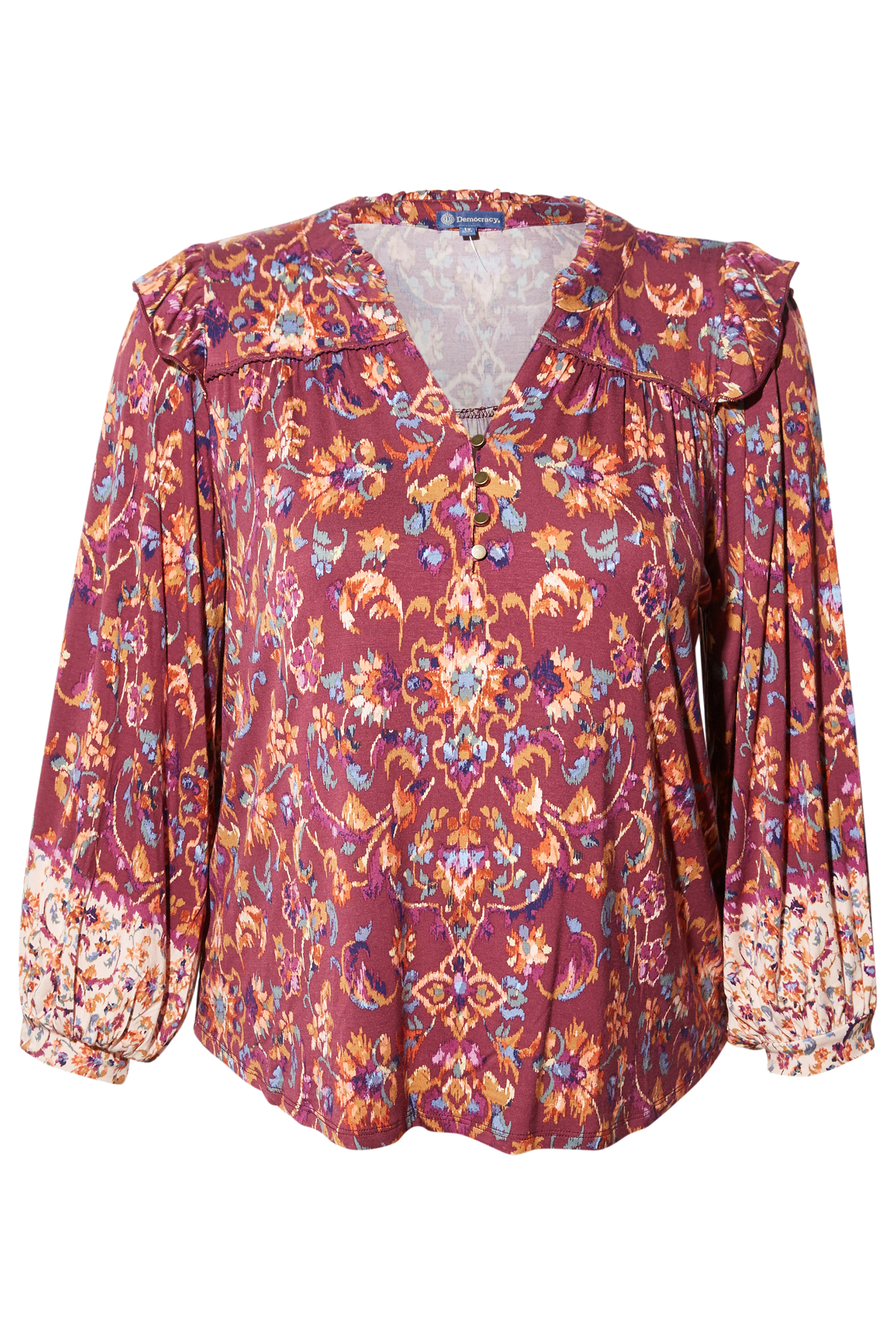 Democracy Button Detail Printed Top