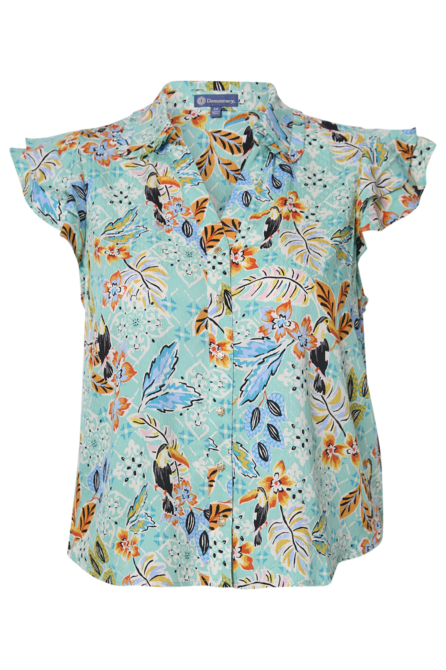 Democracy Button Down Printed Top