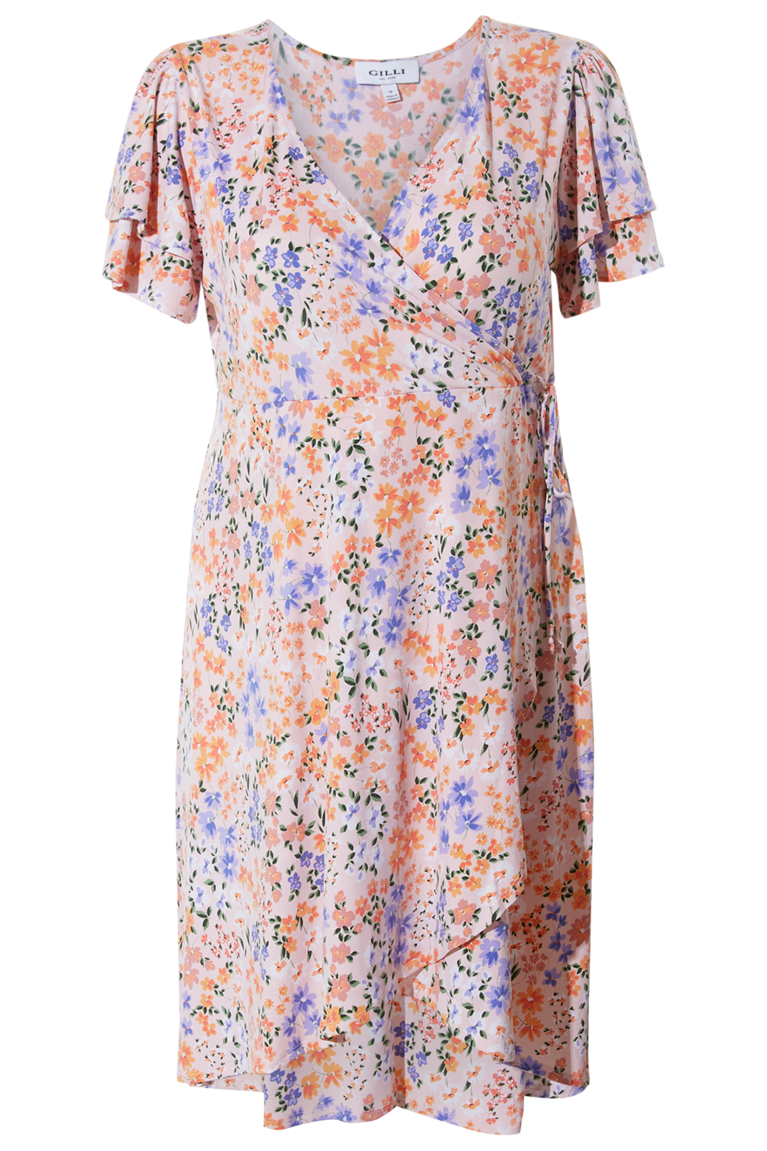 Double Layered Sleeve Floral Wrap Midi Dress