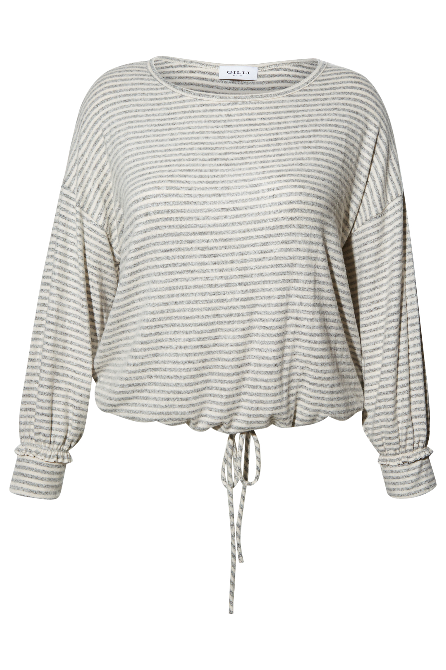 Striped Long Sleeve Drawstring Top
