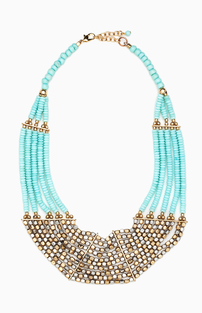 Tribal Beaded Statement Necklace in Mint | DAILYLOOK