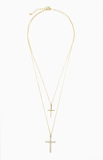 Crystal Cross Duo Necklace Slide 1