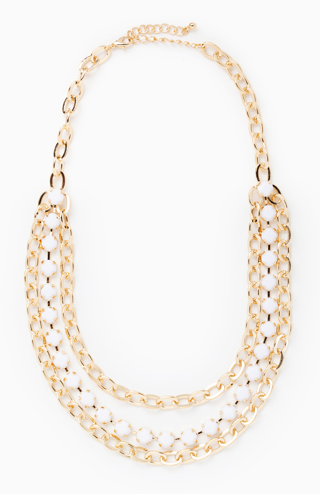 Stoned Chain Necklace in White | DAILYLOOK