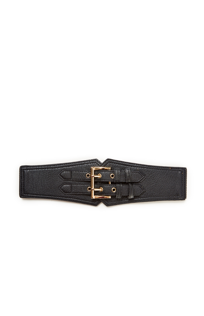 Double Strap Leather Belt in Black | DAILYLOOK