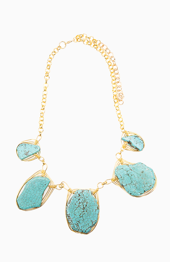 Wire Wrapped Stone Necklace in Turquoise DAILYLOOK
