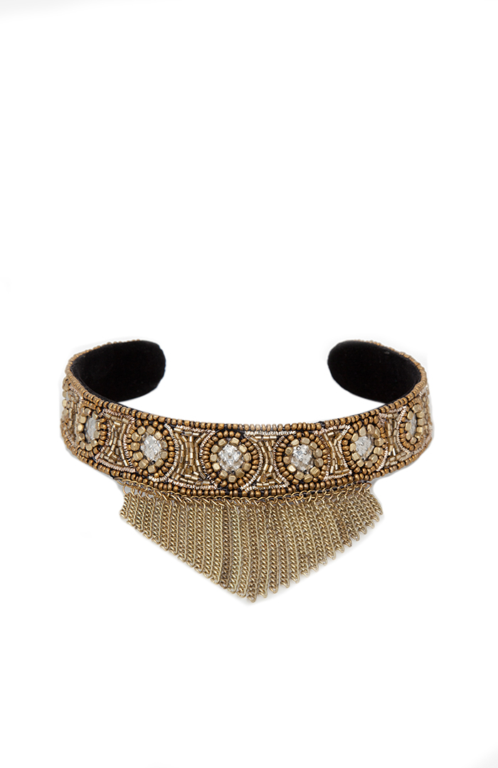 DAILYLOOK Beaded Chain Fringe Choker Necklace in Gold | DAILYLOOK