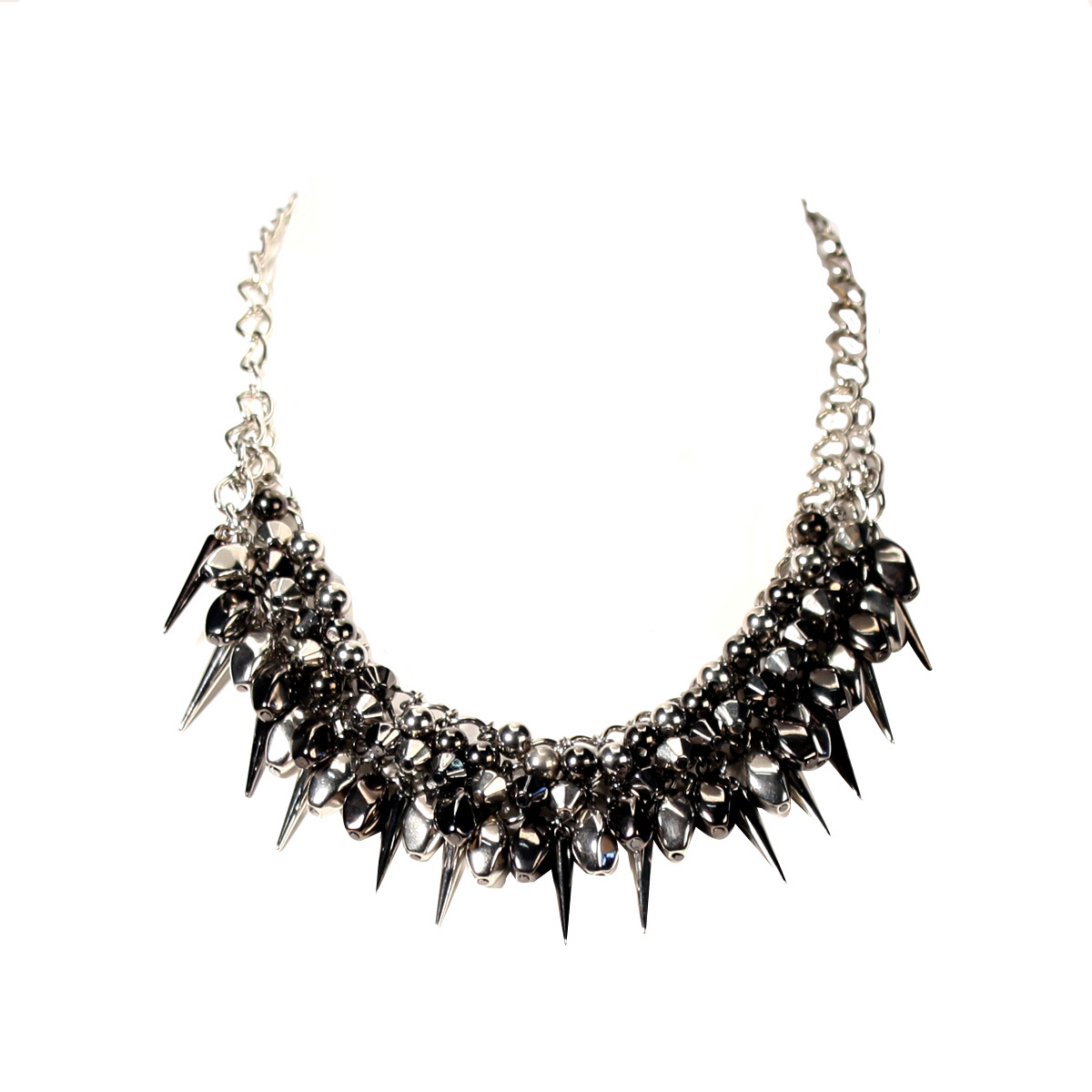 Silver & Gunmetal Spike Necklace in Silver DAILYLOOK