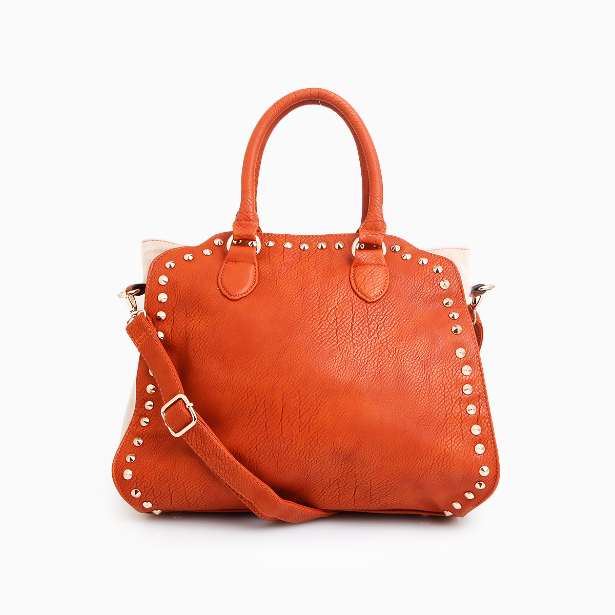 Studded and Faux Fur Trim Handbag in Orange DAILYLOOK