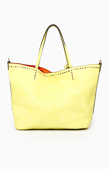 Studded Trim Tote in Yellow | DAILYLOOK
