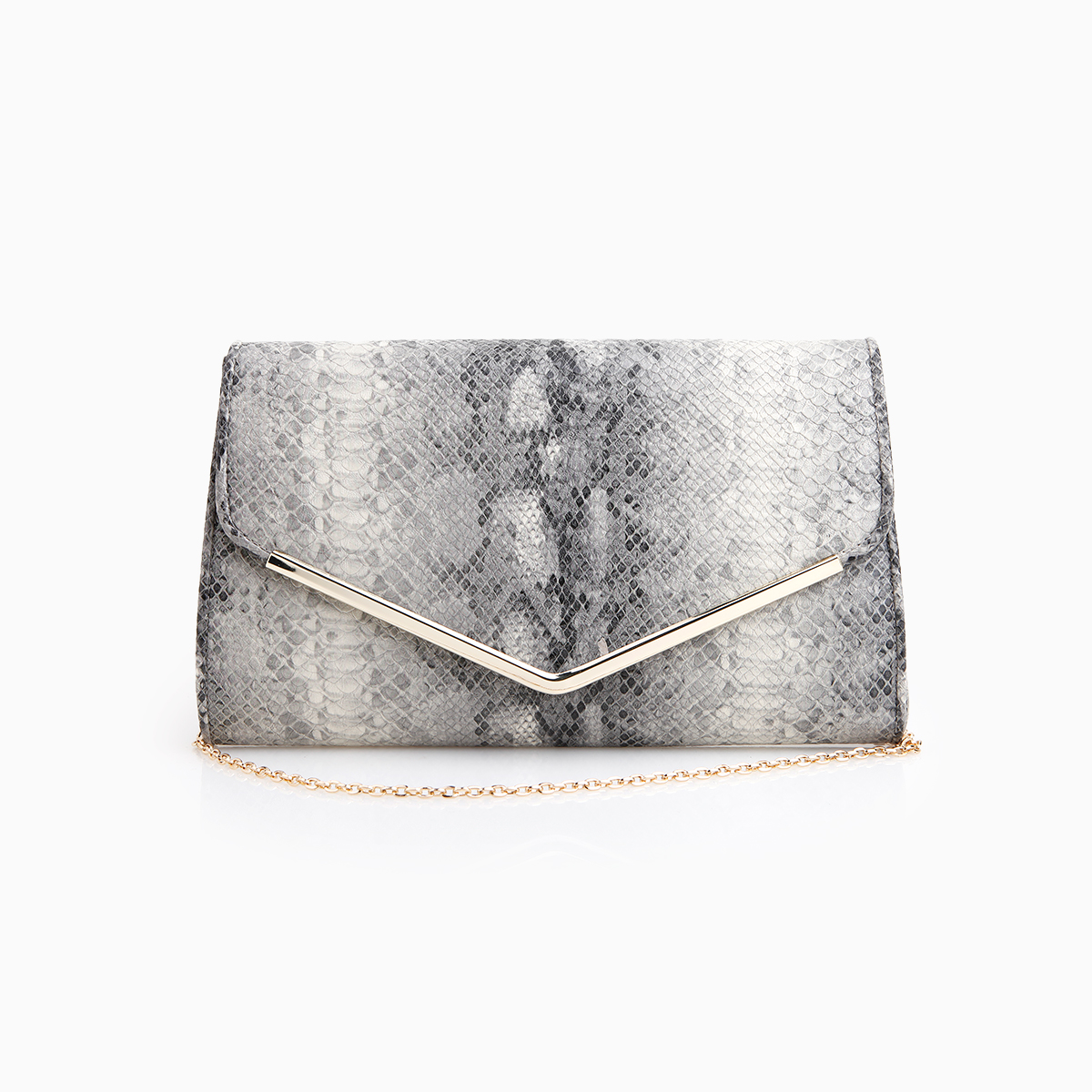 Snakeskin Metallic Flap Clutch in Grey | DAILYLOOK