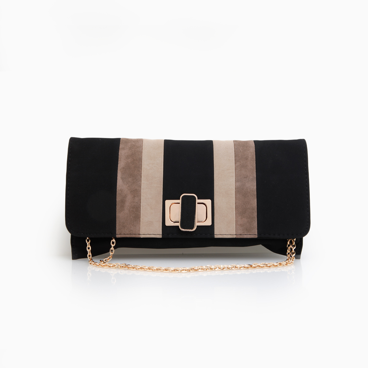Suede Stripe Twist Lock Clutch in Black | DAILYLOOK