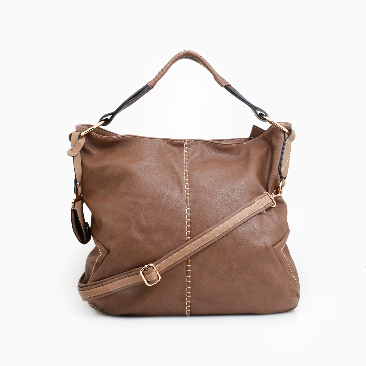Center Stitch Trim Handbag in Khaki | DAILYLOOK